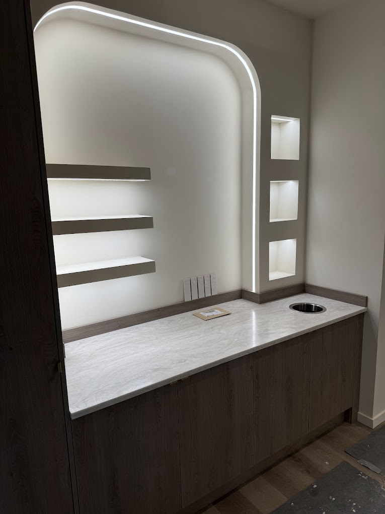 Arched feature alcove with backlit LED detailing