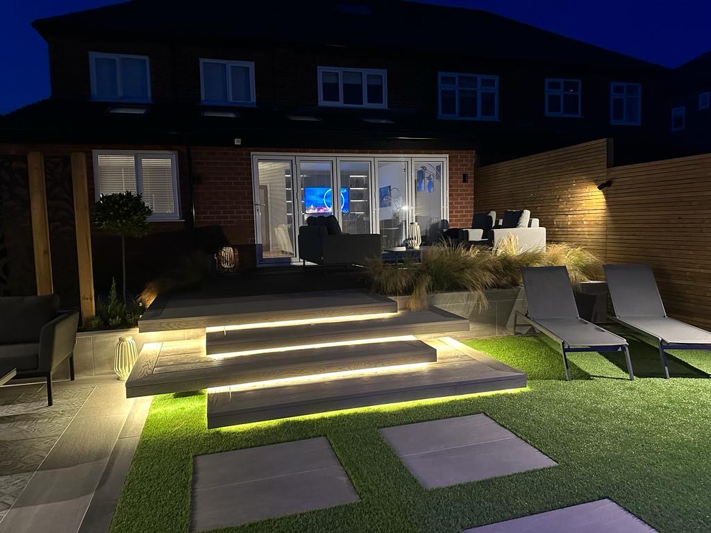 Patio step LED lighting and exterior fence lights