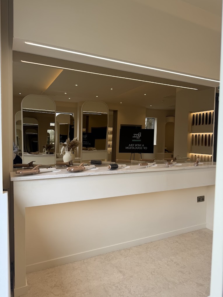 Salon styling stations with linear LED lighting
