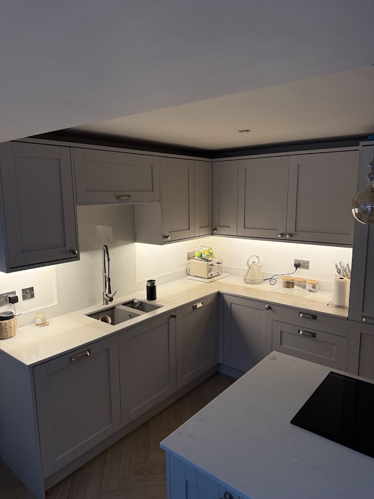 Kitchen with under-cabinet LED strip lighting