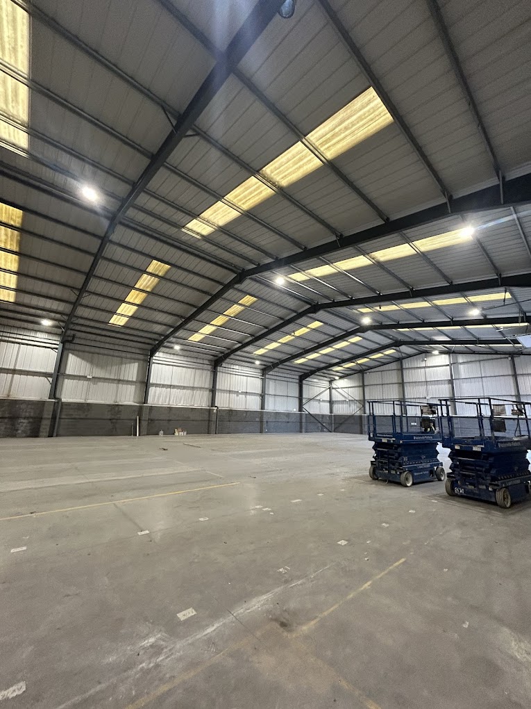 Warehouse LED high-bay lighting installation